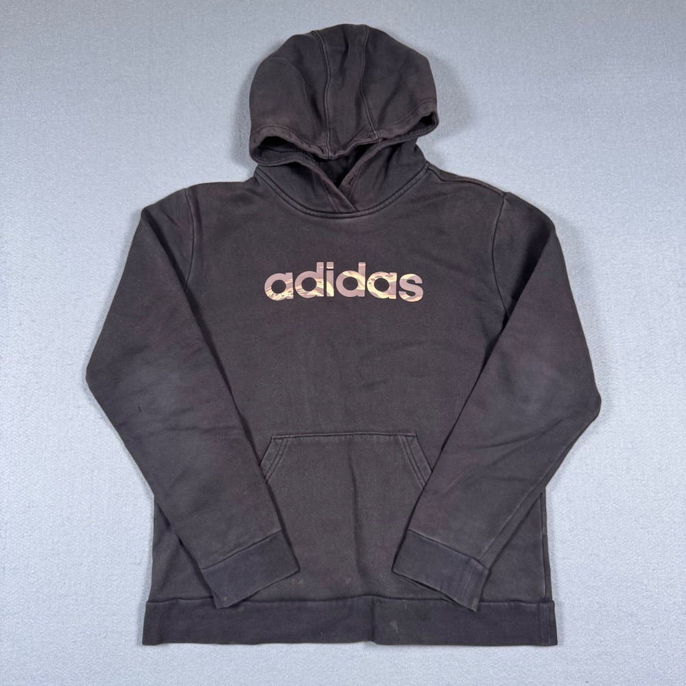 Adidas Pullover Hoodie Faded Black Camo Logo Graphic Sweatshirt Mens Medium